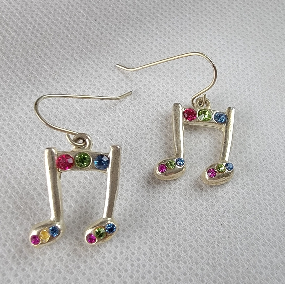 Music Note Multicolor Rhinestone Earrings - Picture 4 of 6